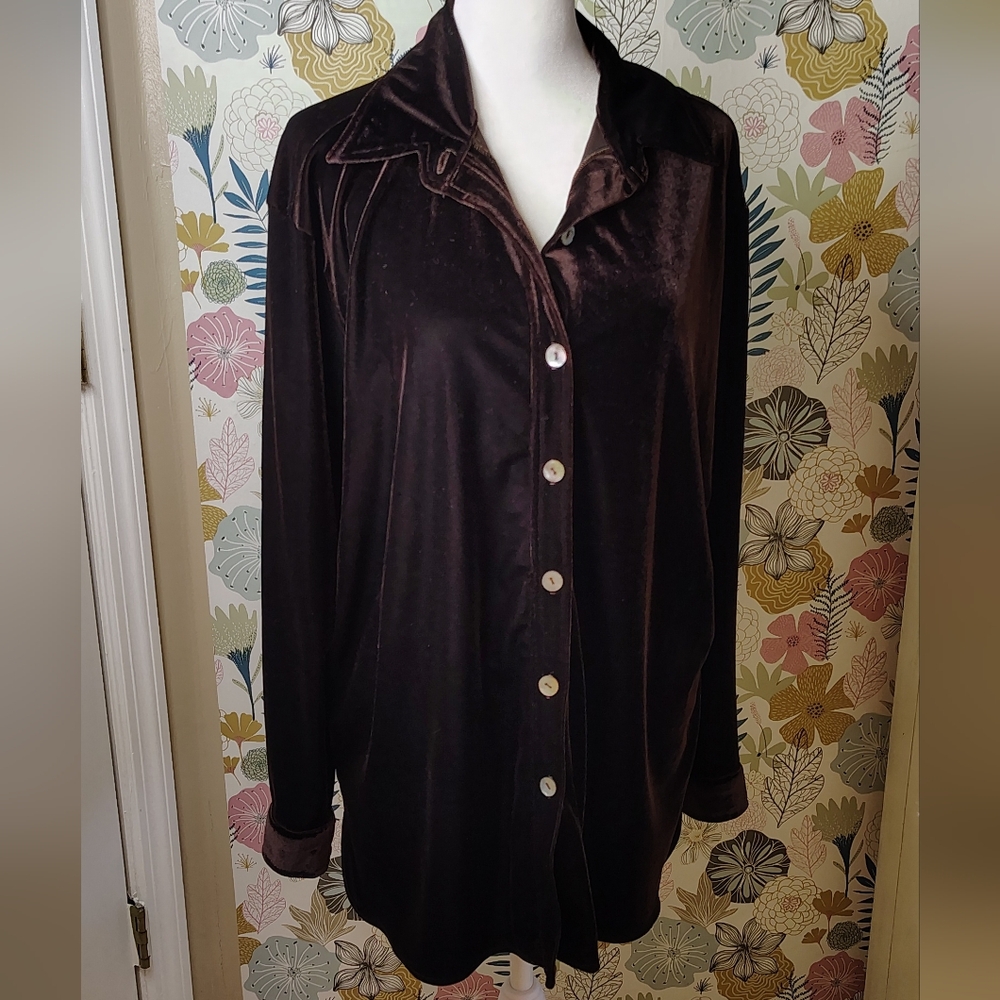 Vintage Mark Fore & Strike Chocolate Brown Velvet Button-Up OversizeShirt Size M
